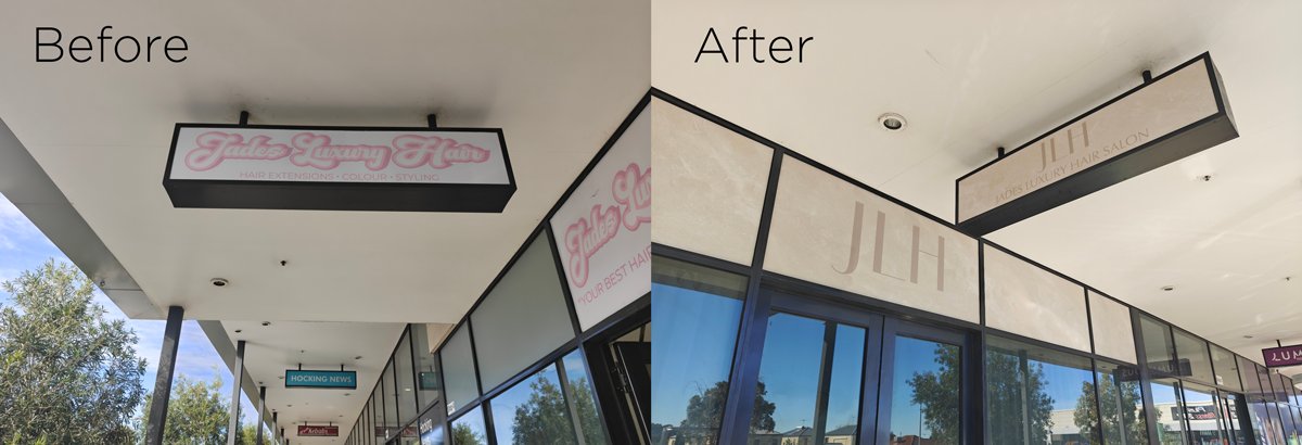 JLH Hocking shopfront redesign before and after by Bedrock Graphics, Ellenbrook WA